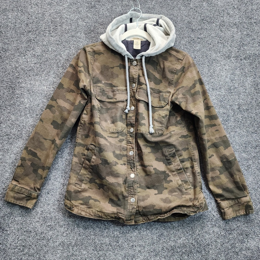 Duluth Trading Co Womens Camo Hooded Utility Military Jacket XS Gorpcore Cotton